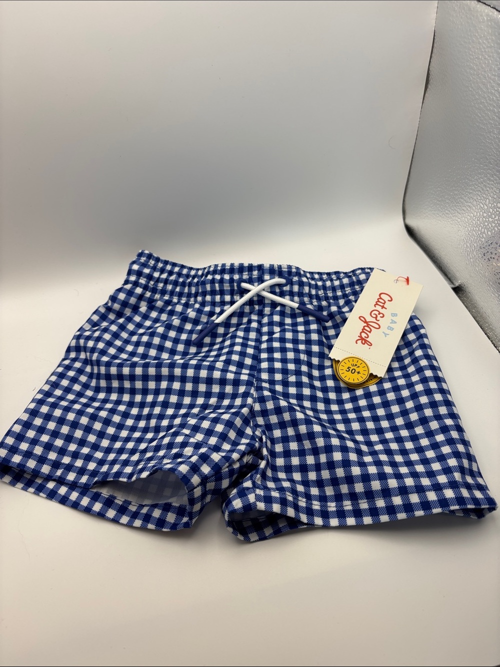 Cat & Jack Royal Blue Gingham Kids Swim Trunks